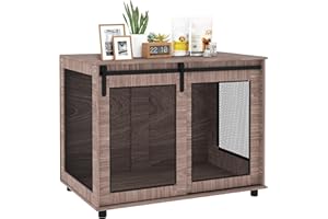 PawHut Hundekäfig Möbel mit 2 verschließbaren Schiebetüren Metall Erhöhte Hundebox für Zuhause Indoor Hundehütte für große Hunde bis zu 30 kg Hundehaus 98 x 60 x 78 cm, Nussbaum