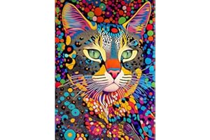 RICUVED 5D Cat Diamond Art for Adults, DIY Full Drill Diamond Painting Colour Cat Round Diamond Arts Animal Kits Gem Painting Crafts for Home Wall Decor 12x16 Inch
