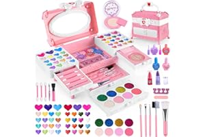 VEFOSAFE Trucchi Bambina Set - 66 pezzi Trucchi Bambina, Lavabile Set Di Trucchi per Bambini, Valigetta Trucchi Bambina, Set Trucco per Ragazze per Natale, Regali di Compleanno per Ragazze 3-12 Anni