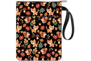 CRASPIRE Housse de Protection pour Livre en Forme D'Écureuil - Couverture de Livre D'Automne pour Livres Brochés - Couverture de Livre en Tissu Lavable avec Fermeture Éclair et Poche Supplémentaire