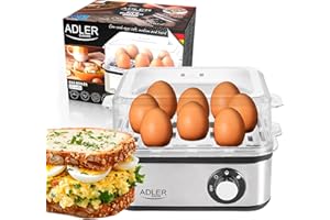 ADLER EUROPE Adler AD4486 Cuece Huevos Eléctrico para 8 Huevos,Acero Inoxidable, Ajuste de Cocción, Protección por sobre Calentamiento, 800W, Libre de BPA