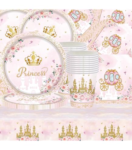 Servizio da tavola per ragazze, 81 pezzi, set di stoviglie per compleanno, piatti, bicchieri, tovaglioli, tovaglia per feste e decorazioni per la tavola