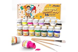 ABEIER Pintura Textil Permanente,16 Colores X 20ml,Kit de Pintura para Tela,3 Pinceles,No Tóxico Pintura Textil para Pintar Ropa, Zapatillas, Camisetas, Vaqueros y cualquier Tejido