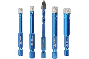 Forets Mèches Diamant Carrelage 6/6/8/10+6mm - BRSCHNITT Foret Céramique pour Porcelaine,Céramique, Granit,Carrelage（5 Pièces）