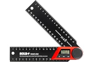 SOLA WMD 200 - Digitaler Winkelmesser - Länge 200 mm - Anschlagwinkel mit LCD Anzeige für exakte Winkelmessungen - Schreinerwinkel digital - Winkelmesser mit Lineal für Metall- und Holzbearbeitung