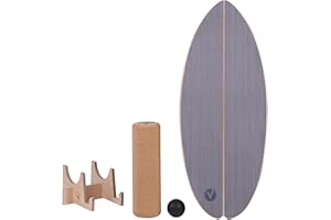 valuents Balance Board aus Holz in – mit abgerundeten Ecken – inkl. Rolle für Neuromuscular Response Training +Plus: Halterung & Ball