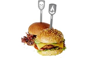 Torro Gefu 15430 1 Lot de 2 piques à hamburger en acier inoxydable Motif tête de mort/flamme 19 cm