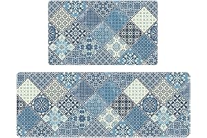 Fiita Küchenmatten 2 Stück,küchenteppich waschbar rutschfest, Teppich küche mit Ölfest und Wasserdicht, Komfort Pflegeleicht Für Küche Staubdicht Fußmatte (45x75CM + 45x120CM)