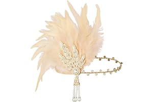 Duriya Damen 1920s Stirnband Blatt-Medaillon Kristall Feder Art Deco Gatsby Kostüm Accessoires 20er Jahre Accessoires Flapper Feder Haarband Charleston für Karneval Fasching Kostüm Champagner