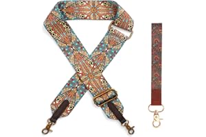 Bubuyun 2 Stück Taschengurt Boho Verstellbar Schulterriemen 5cm Breit Schultergurt mit Karabiner 95–145 cm Taschenriemen Taschenhenkel Tragegurt Umhängegurt mit Schlüsselband für Taschen Handtaschen