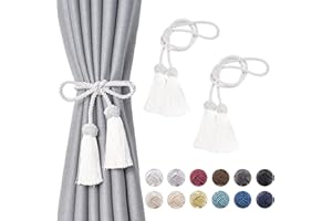 Pretty Jolly 2 Stück doppelte Quaste Vorhang Raffhalter handgemachte Seil Knoten drapieren Raffhalter Krawatte zurück Elegante dekorative Vorhanghalter für Haus & Büro Fenster Draperie (Weiß)