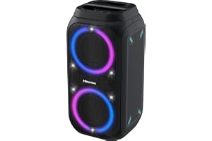 Hisense Party Rocket 160 bärbara kompakta festhögtalare med karaoke-läge och 160 W ljudvolym, 5 ljuseffekter, upp till 12 timmars batteritid, Bluetooth, MIC-ingång, AUX, USB, IPX4