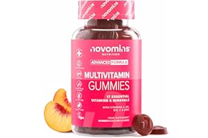 Gommes Multivitamines Adultes – 17 Vitamines & Minéraux Essentiels – Immunité, Énergie, Peau & Cheveux – Vegan, Sans Gélatine ni Gluten – 60 Gommes – Complément Alimentaire – Novomins