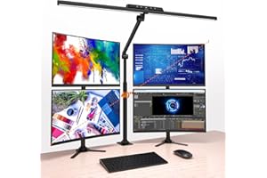 OOWOLF Office Desk Lamp,24W Dual Head Light with Backlight,1200LM Dimmable Swivel Arm Desk Light with Clamp,Full Spectrum, 32" Wide Eye-Caring Lamp with Memory Function for Study (Black)
