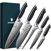 SANMEIHO 5 Piece Kitchen Knife Set, Japanese Powder Steel 63HRC | 12 Degree Ultra Sharp Professional Kitchen Knife Set, Ergon