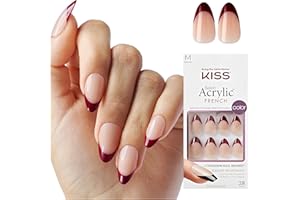 KISS Salon Acrylic French "Catchy", fioletowy, średniej długości w kształcie migdałów – 28 sztucznych paznokci do naklejania DIY, 2 g kleju do paznokci, 1 patyczek do manicure, 1 mini pilnik