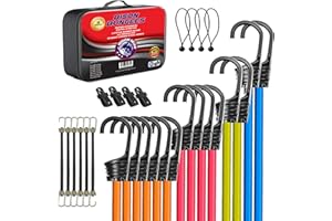 Bison Gear Premium Bungee Cords with Hooks - UV Resistant Heavy Duty Cords with Non-Scratch Hooks, Including Mini Cords, Tarp Clips and Bungee Ties, Multi Use (28 Piece Set)