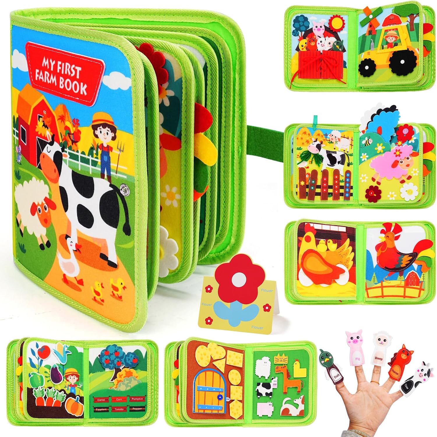 TEGOVE Busy Board Montessori de Fieltro,Libro Montessori 1 Año,Fieltro Tablero Sensorial Montessori,Granja Tablero Sensorial,Libro Interactivo Juguetes Montessori para Niños,Regalos Originales Bebes