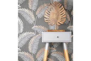 GAULAN 681288 - Papel pintado vinílico lavable tropical de hojas en relieve y detalles metalizados para pared salón cocina baño pasillo comedor - Rollo de 10 m x 0,53 m