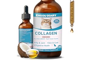 Eagou Diary Collagène pour Chats - Supplément pour Hanches et Articulations, Santé de la Peau et du Pelage, avec MSM, Glucosamine, Huile de Coco, Vitamine E, Soutien Digestif et Immunitaire, 60ml