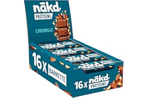 Nākd. Protein Caramello | Barrette Proteiche | 7g di Proteine Vegetali | 100% Ingredienti Naturali | Senza Zuccheri Aggiunti | Vegan | 16 x 45g | 720g