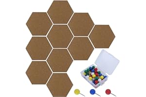 EASYKEENECOM 10 Piezas Corcho Pared Autoadhesivo, Tablero de Corcho Hexagonal, Pizarra Corcho, Tablón de Anuncios, para Bricolaje, Colgar Fotos, Decoración Del Hogar Y Notas, con Alfileres de Colores