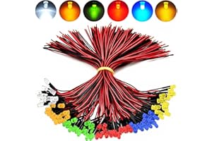 JOYCABIN 120 pièces 3mm 12V diodes LED pré-câblées lumière, lumière pré-câblée multicolore, diodes électroluminescentes avec câble de 20cm, 12v LED pré-câblé pour l'éclairage de modélisme