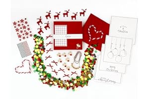Loveria Weihnachtskarten Bastelset | 16 vorgezeichnete Postkarten, 16 rote Umschläge, inkl Satinschleife, Sticker, Konfetti, Glöckchen und weiterem Bastelzubehör, Merry Christmas