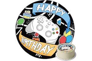 J&M DECO Decoration Gateau Anniversaire - Decoration Gateau Fondant - Décoration Coméstible Gamer Motif - Cake Topper Rond 20 cm - Décoration avec Papier Comestible - Deco Anniversaire Gateau