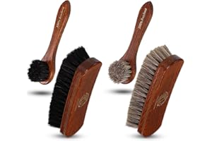 Langlauf Schuhbedarf - Brosse à chaussures en crin de cheval - Kit de 4 brosses - Bois de hêtre laqué - Marron - Pour chaussures, meubles en cuir, sacs et vêtements - Fabriqué en Allemagne