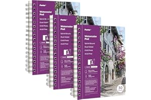 Funto Blocco Per Acquerelli 5,5x8,5", Confezione Da 3, 90 Fogli (140 Lb/300 G/m²), Rilegatura a Spirale, Carta a Freddo Pressata Su Due Lati, Carta Pesante Per Pittura Ad Acquerello