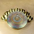 SATYA EXPORTS Brass Masala Box with 7 Containers and 1 Spoon, multi color Embossed Size-8x8x2.2 inch