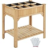 Yaheetech Aiuola/Orto Rialzato da Esterno Balcone a 8 Scompati Fioriera Alta in Legno Naturale Lettino per Piante Urbano Giar