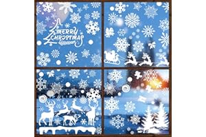 Pegatinas Navidad Ventanas Cristal, JunD 360pcs Pegatinas Navidad Reutilizable, Navidad Vinilos para Ventanas Doble Cara Visible Navidad con Santa Claus Reno Copos Nieve