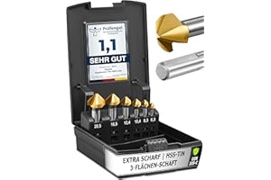 Pinava® Zestaw pogłębiaczy stożkowych HSS CutX [trzpień 3-powierzchniowy zapewnia mocne trzymanie] – ostry i precyzyjny pogłębiacz do drewna, metalu, tworzywa sztucznego – wiertło pogłębiające TiN 90°