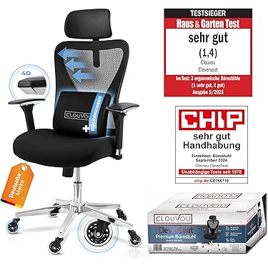 Wukong Ergonomischer Bürostuhl Mit Hoher Rückenlehne – Verstellbare Höhe, Extra Breite Sitzfläche & Leise Rollen (Schwarz)