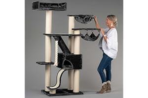 RHRQuality Cat tree for large cats - Kilimandjaro de Luxe - XXL extra big breed trees scratch post and adult towers furniture scratcher activity centre (Crown, Dark Grey)