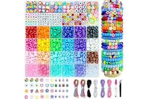 LYMOOR 1000 Perles pour Bracelet, Pony Beads Kit Bracelet 36 Couleurs, Perle Enfant Collier kit de Bricolage, Comprend des Perles Lettres, Fleurs, Smiley, DIY Artisanat d'art Cadeaux
