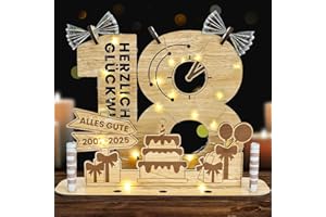 Belillpipi 2025 Originelle 18 Geburtstag Deko Geburtstag Holz mit LED, Frauen & Männer Geldgeschenke Geburtstag Pixel Retro Holz-Schild Gästebuch für Geschenke, Partys, Geburtstage, Jubiläum