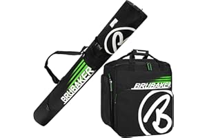 BRUBAKER Conjunto 'Super Champion' Bolsa para Botas y Casco de ski Junto a 'Carver Champion' Bolsa para un par de Ski - Negro/Verde - 170 cms.