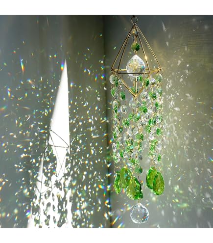 HDCRYSTALGIFTS Kristallen Zonnevanger Groen - Regenboogmaker Voor Raam, Hangende Glazen Windgong Voor Huis En Tuin Decoratie