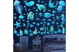 SINEKONG Adesivi Murali Oceano Fluorescenti Adesivi Fluorescenti Adesivi da Parete Medusa Tartaruga Mare Luminose Adesivi Murali Bambini Decorazione Bagno Stickers Murali Bambini per Soggiorno Cameretta