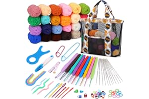Deudy 99 Pezzi Kit Uncinetto Principianti, Kit per Uncinetto per Principianti Adulti, Kit Principianti con Filato e Uncinetti Ergonomici, Kit Uncinetto Professionale Completo per Adulti