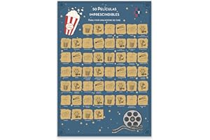 ENJOYERS - Lamina para Rascar 50 Películas Imprescindibles para Vivir una Noche de Cine. Lamina Rascable Decorativa 65x45 cm. Mapa Poster para Pared Ilustrado Digital. Regalo Cinéfilo. Sin Marco.