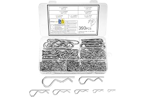 390 Pcs Split Pins Assorted, Split Cotter Pins Assorted, R Clips Assortment Kit, Stainless Steel R Shaped Spring Cotter Clip 