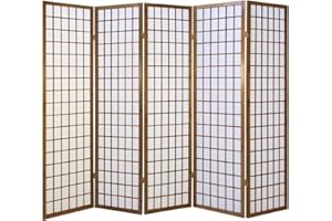‎HOMESTYLE4U Homestyle4u 165, Paravent Raumteiler 5 teilig Holz Braun Sichtschutz Raumtrenner Reispapier Weiß Höhe 175 cm