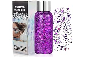 WAVEBEEXS Paillettes Visage, Paillette Maquillage Festival Gel, Chunky Paillette Cheveux Gel, Paillettes Corps et Visage, Glitter Body Makeup Pour Musical/Party/Masquerade/Visage/Cheveux/Corps (Violet)