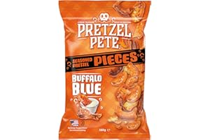 Pretzel Pete Pieces - Buffalo Blue, Leckeres Bretzelgebäck – Salziger Knabberspaß, 8x160 g