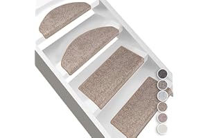 FLODI. Soft Deep Pile Stair Tread Carpet Mats, Set of 15 Pieces, Sundae Self Adhesive Anti Slip Stair Pads Runner for Staircase (Beige, Rectangular - 23 x 65 cm)