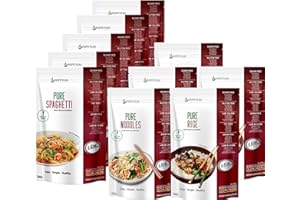 PurePasta Konjac Sin Gluten Tallarines 3x- Arroz 2x- Espaguetis 5x - 10 Pack * 200 g | Shirataki Con Harina Gluten Free contra Intolerancia Gluten | Bajo En Calorias Y Carbohidratos